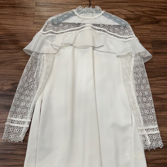 SELF PORTRAIT Military Cape Shoulder White Floral Lace Ruffle Dress Size 6 UK 10 - Picture 2 of 12